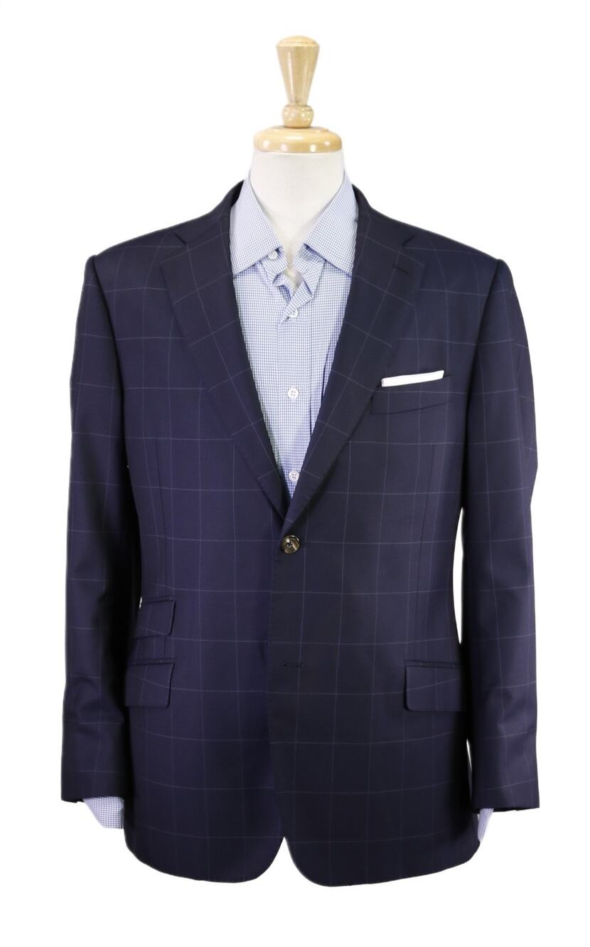 J. Hilburn Navy Blue Windowpane 2-Btn Vitale Barberis Wool Sportcoat Blazer 40S